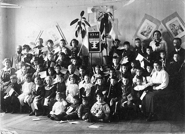 Hanukkah celebration at the Hebrew kindergarten, Grodno, Belorussia, 1919. Beit Hatfutsot, the Oster Visual Documentation Center, courtesy of Shulamit Margalit