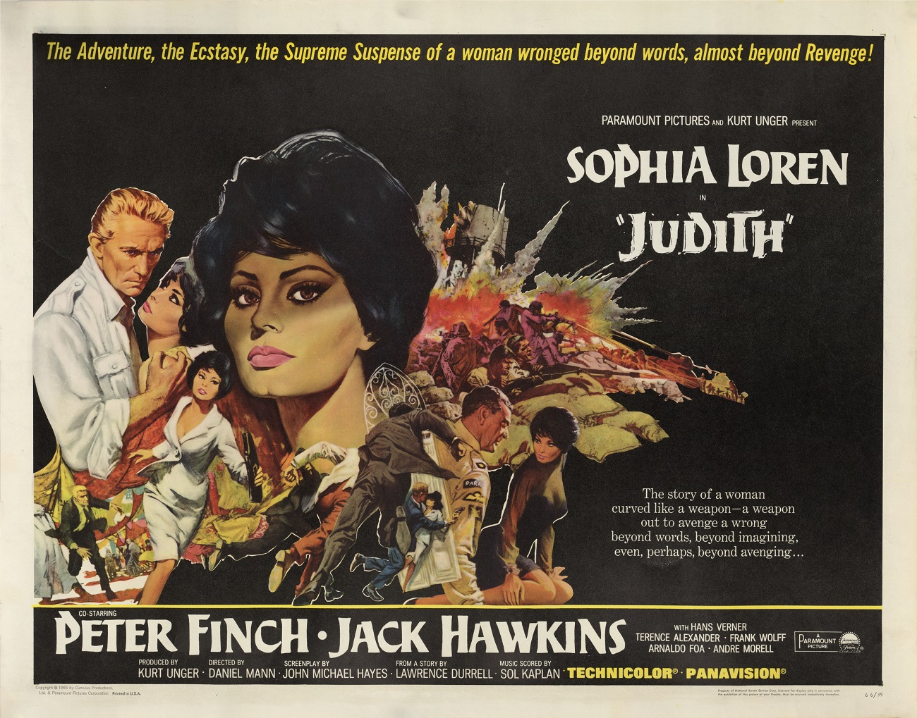 The original poster of the movie "Judith". Director: Daniel Mann, Producer: Kurt Unger/ USA 1966, courtesy of Daniel Unger (ANU - Museum of the Jewish People collection)