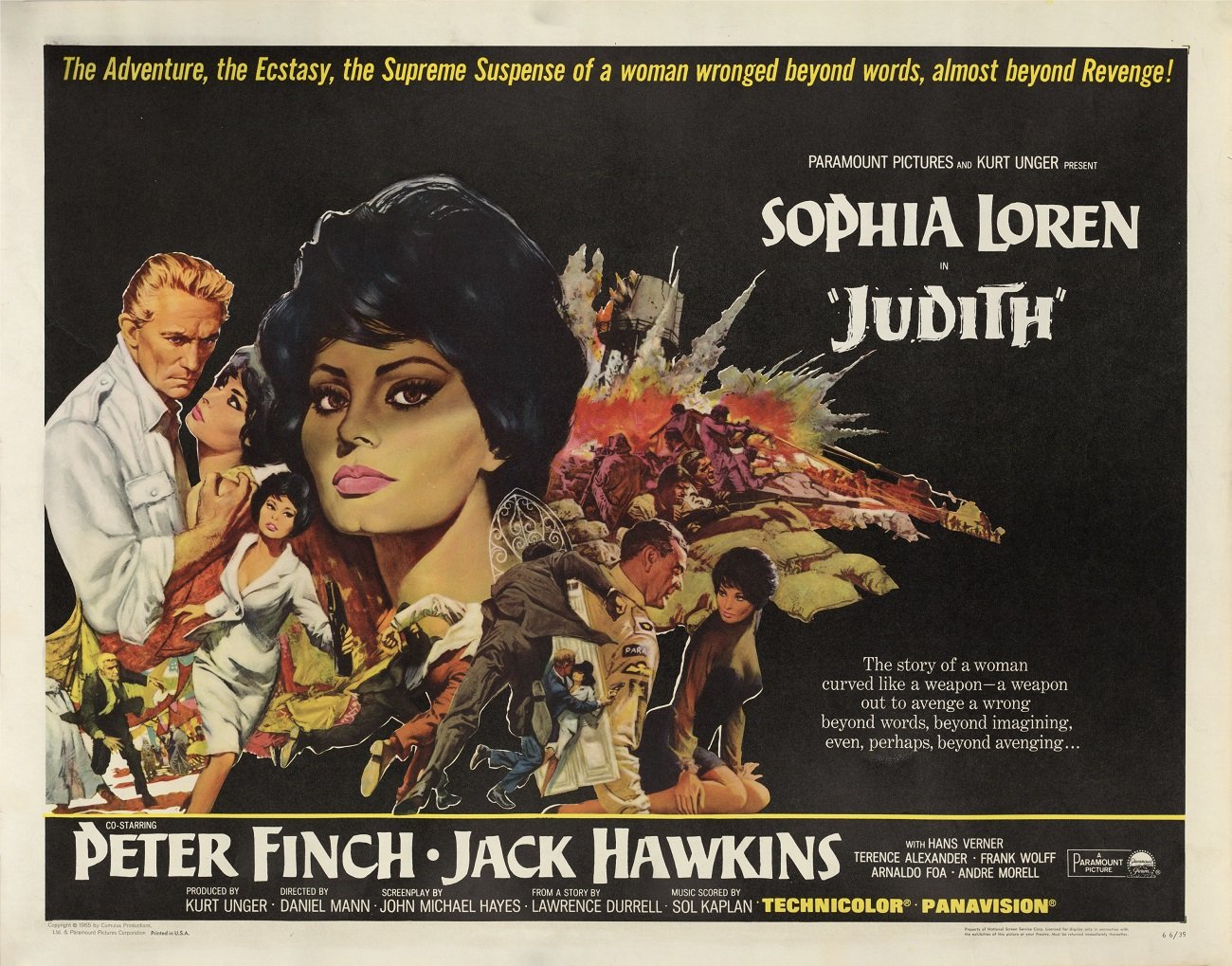 The original poster of the movie "Judith". Director: Daniel Mann, Producer: Kurt Unger/ USA 1966, courtesy of Daniel Unger (ANU - Museum of the Jewish People collection)