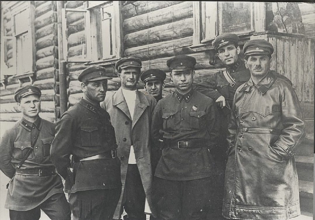 Frenkel (far right) at the White Sea–Baltic Canal works in July 1932 during the visit of Matvei Davidovich Berman (front, second from right), head of the Gulag system (WikiPedia)
