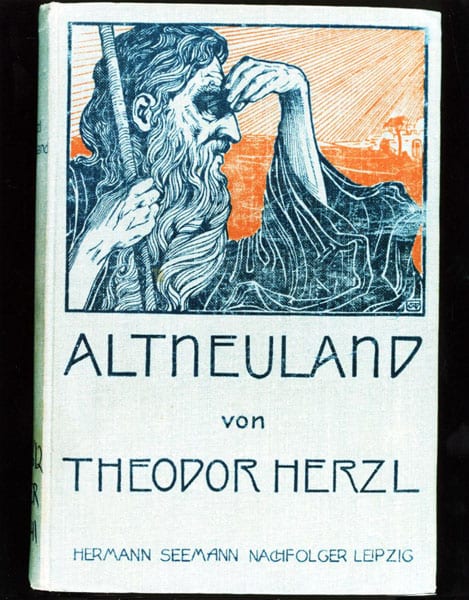 עטיפת ספרו של תיאודור הרצל "אלטנוילנד" (בית התפוצות, המרכז לתיעוד חזותי ע"ש אוסטר)