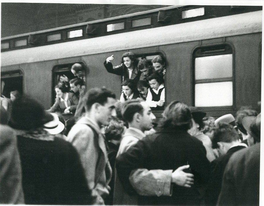 Youth Aliya members waving good bye from the railway station that will take them to Marseille, en Route to Eretz Israel, Berlin, Germany, 1933 Photo: Herbert Sonnenfeld. Beit Hatfutsot, the Oster Visual Documentation Center, Sonnenfeld collection