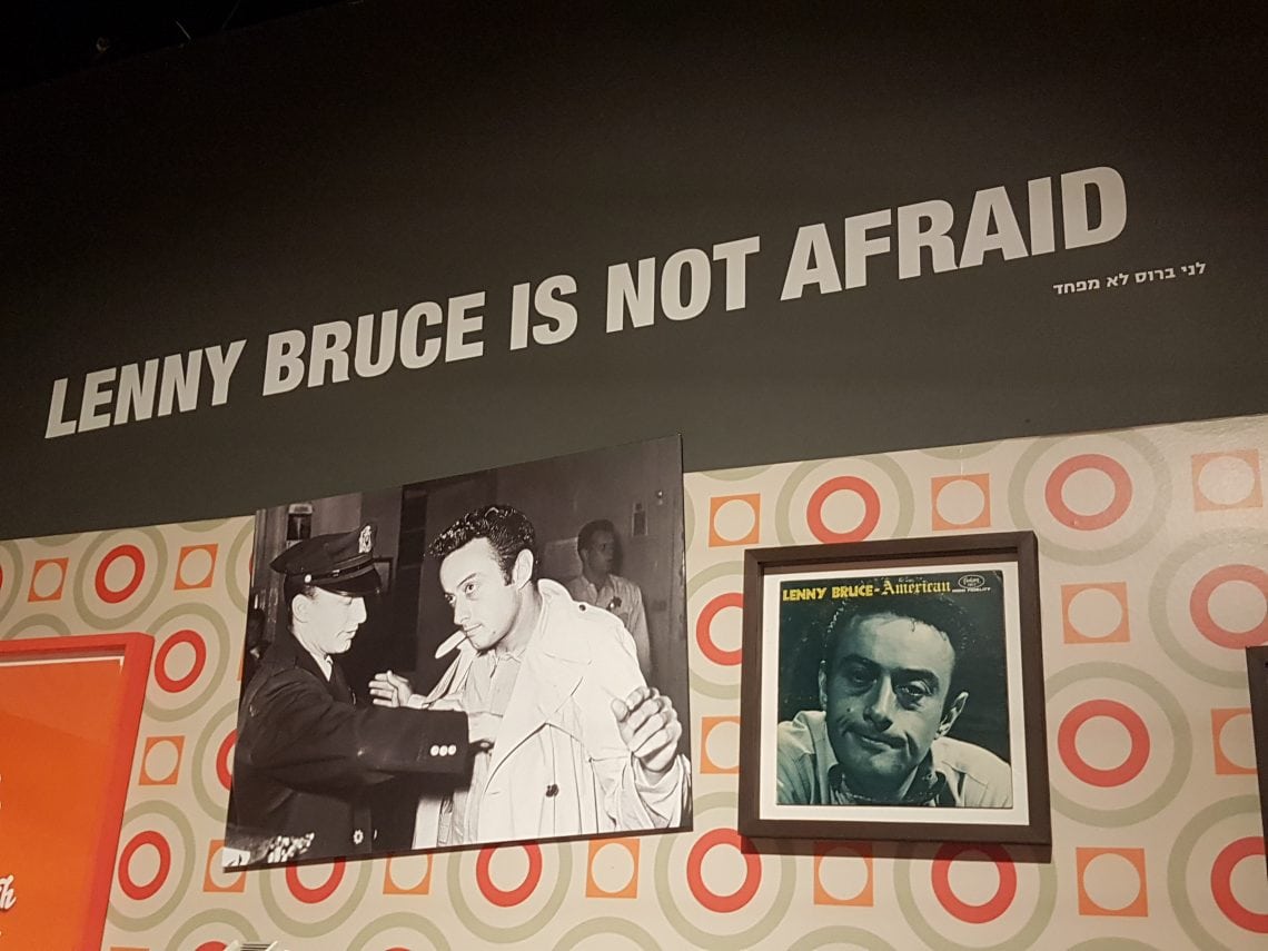 Part of the Lenny Bruce exhibit in the exhibition “Let There Be Laughter – Jewish Humor Around the World” in The Museum of the Jewish People at Beit Hatfutsot