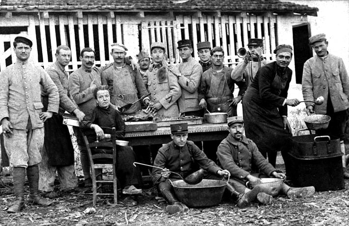 Yaakov Bacry (on the right with a ladle in his hand) with soldiers in the French army during World War I, Algeria 1916. Beit Hatfutsot, the Oster Visual Documentation Center, courtesy of Elise Cohen-Yonatan