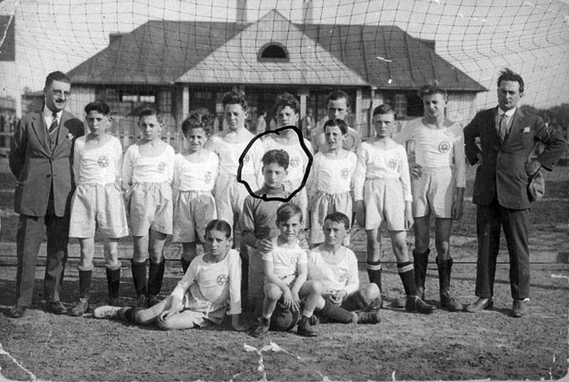 Members of the Hakoach Vienna Soccer team, Austria 1935-1936. Center, marked, Bernard Haspel, the team's goal keeper. Beit Hatfutsot, the Oster Visual Documentation Center, courtesy of Ben Haspel