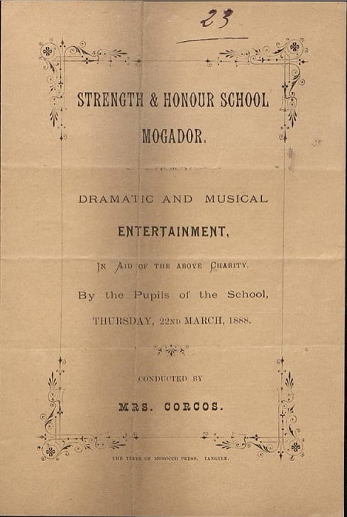 Gala night’s program of the Stella Corcos girls’ school, Mogador, Morocco, late 19th century. Beit Hatfutsot collection. Original document at Bibliothèque de l’Alliance israélite universelle, Paris)