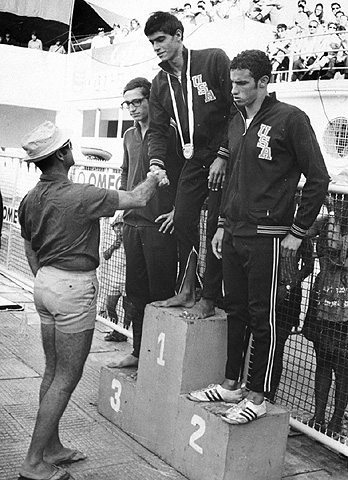 Mark Spitz receiving gold medal at the 8th Maccabiah, Israel 1969. Beit Hatfutsot, the Oster Visual Documentation Center, courtesy of Arie Knafer, Tel Aviv