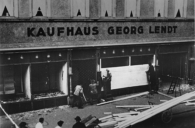 Jewish shops after the Crystal Night in Goeppingen, Germany, November 10, 1938 ((Beit Hatfutsot, the Oster Visual Documentation Center, courtesy of Mr. Weiss)