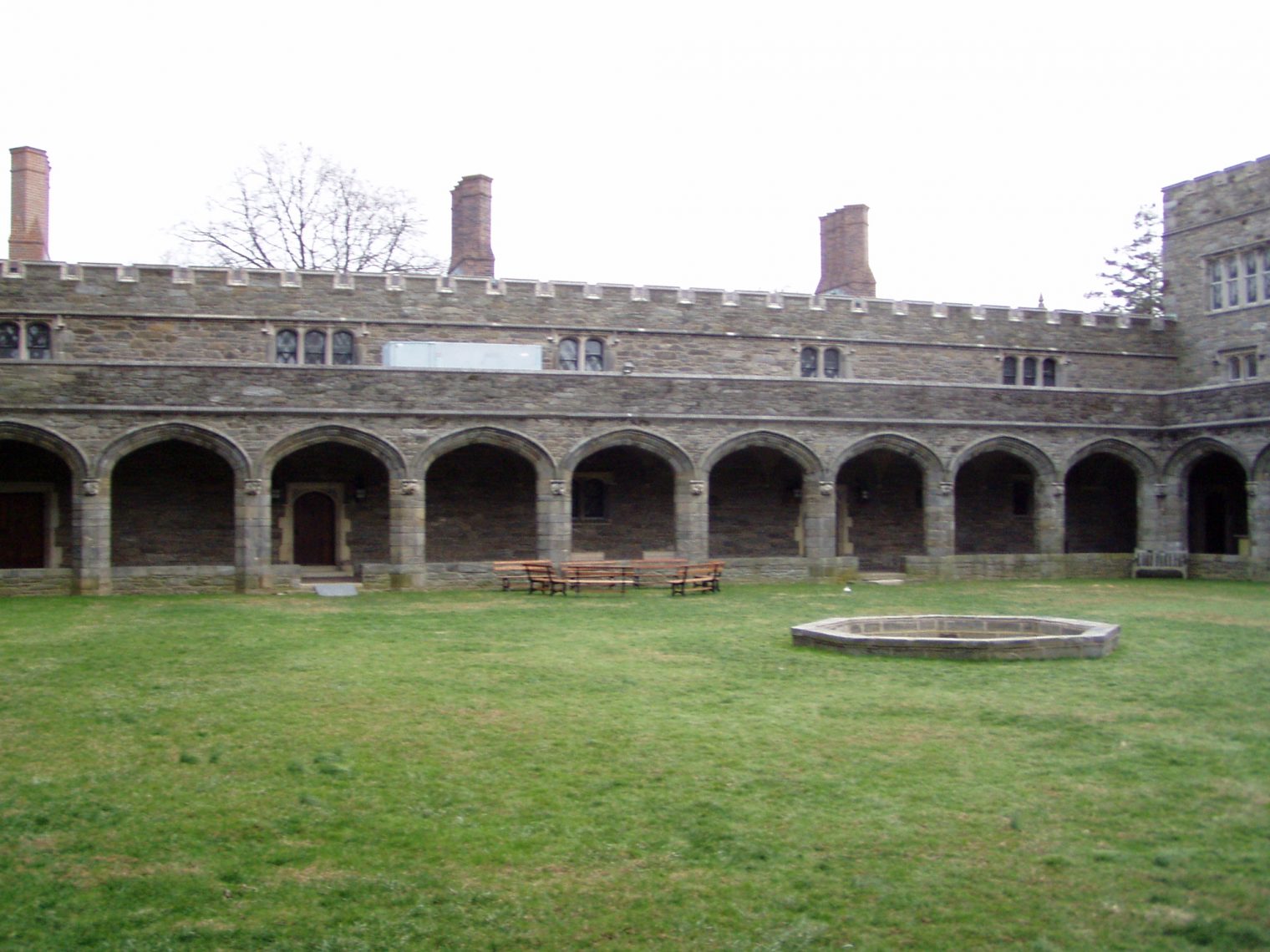 Noether's remains were placed under the walkway surrounding the cloisters of Bryn Mawr's M. Carey Thomas Library (photo: Jeffrey M. Vinocur, Creative Commons, WikiMedia)