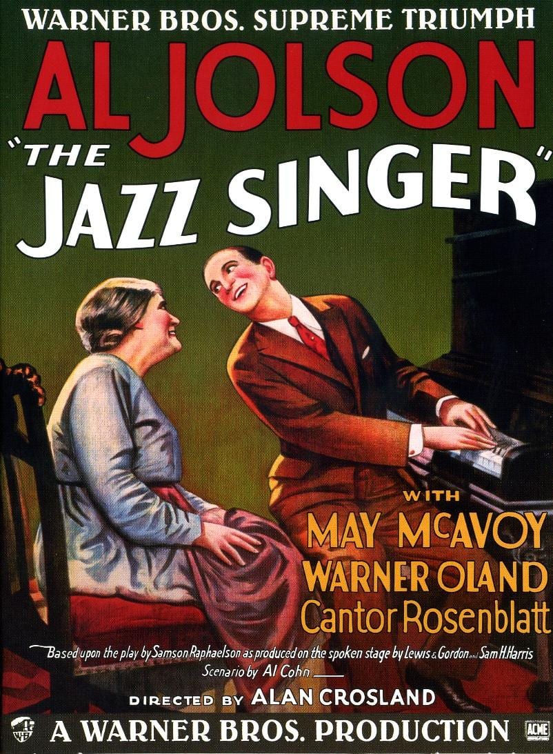 פוסטר הסרט "זמר הג'אז", 1927 (האחים וורנר, ויקיפדיה)
