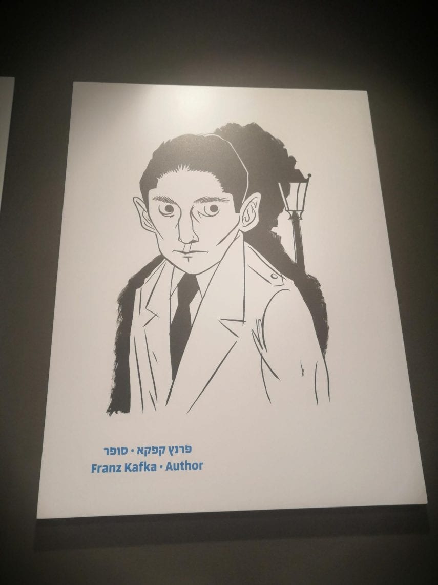 Franz Kafka, original Illustration by Yirmi Pinkus, displayed at the Mosaic Floor of ANU – Museum of the Jewish People