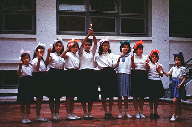 School girls during Hanukkah celebration, Ghardaia, Mzab, Algeria, 1956. Photo: Dr. Noah Aminoah, Ramat Gan. Beit Hatfutsot, the Oster Visual Documentation Center, courtesy of Dr. Noah Aminoah