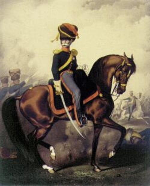 Colonel Berek Joselewicz wearing of Duchy of Warsaw mounted riflemens uniforms (painting by Juliusz Kossak, 19th century. Wikipedia)