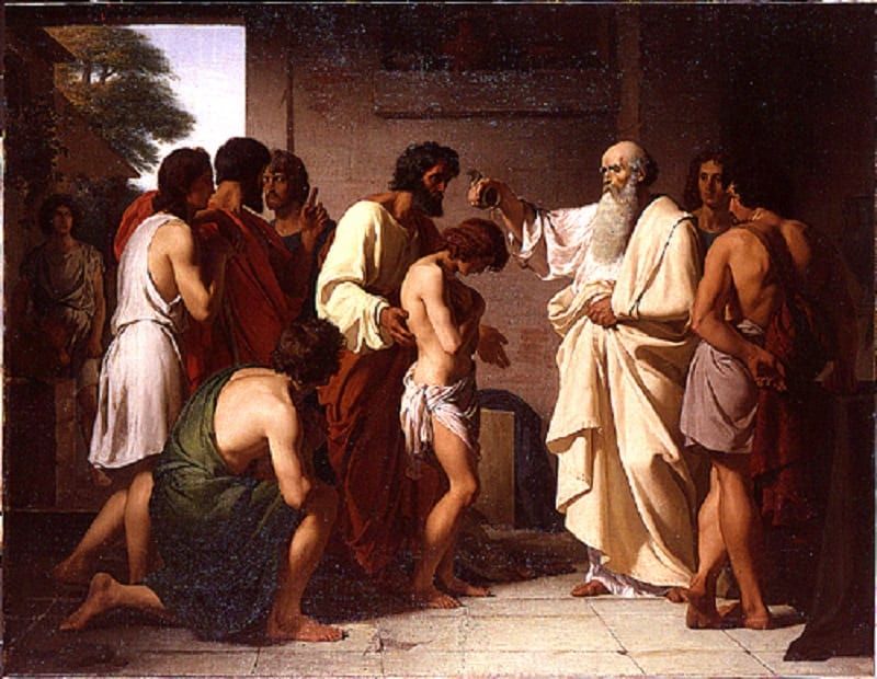 Samuel anoints David, painting by Victor Biennoury, 1843 (Creative Commons, Wikipedia)