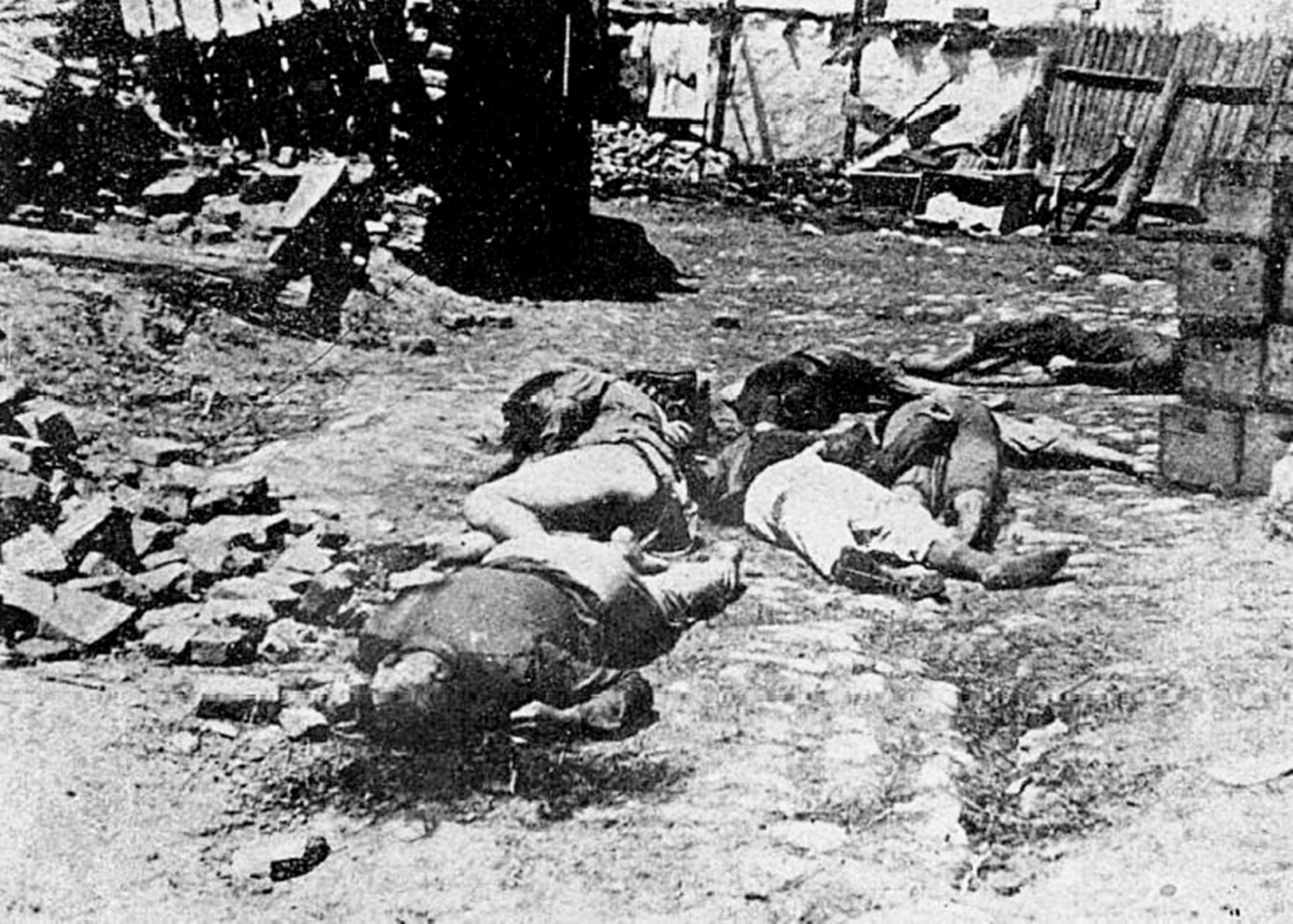 Jewish Romanian deportees, murdered by their Romanian escorts in Transnistria, Oct. 1941 (Wikipedia)