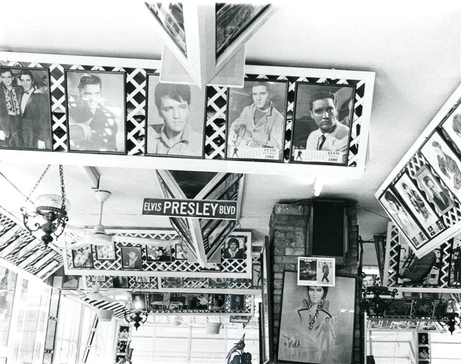 Elvis Presley mounted memorabilia, 1960s. Photo: Leni Sonnenfeld. Beit Hatfutsot, the Oster Visual Documentation Center, Sonnenfeld collection