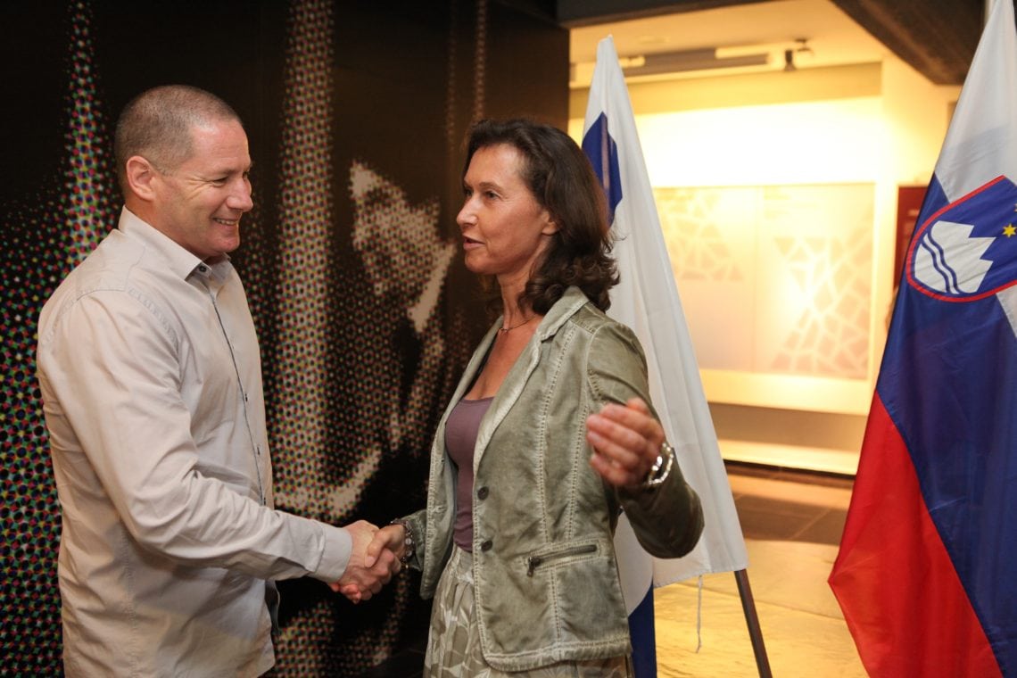 Dan Tadmor, CEO Beit Hatfutsot, with Ambassador of Slovenia, HE Ms. Barbara Sušnik. The Museum of the Jewish People at Beit Hatfutsot, June 2018
