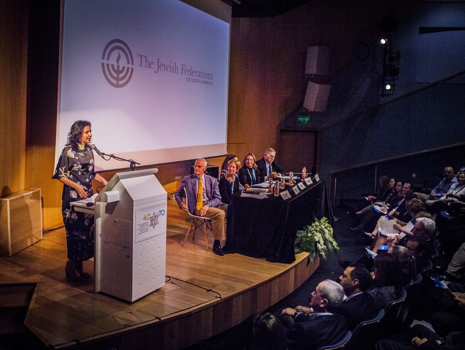 Irina Nevzlin's address at the JNFA board meeting at the Museum of the Jewish people at Beit Hatfutsot, Tel Aviv, Oct 21 2018 (Photo/Eyal Warshavsky)