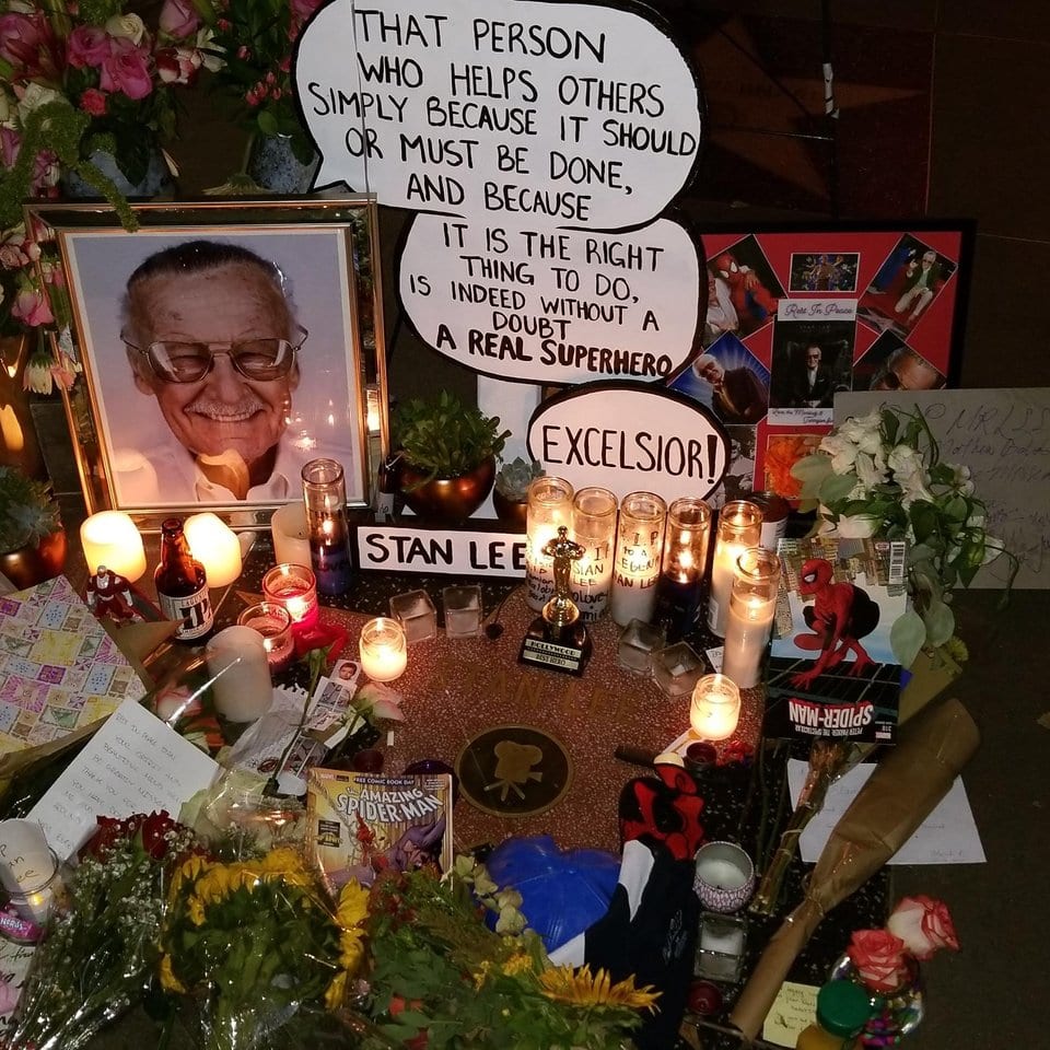 November 2018, Stan Lee's star in Hollywood covered with flowers and letters from fans and lovers (Sidrao, Creative Commons, WikiMedia)