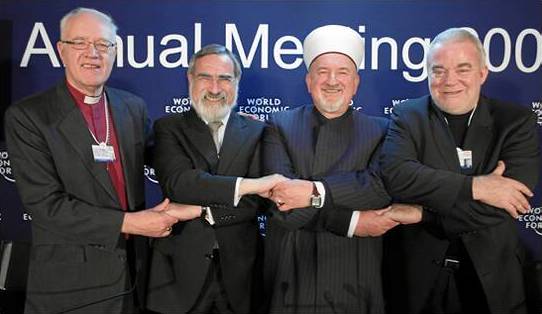 Jonathan Sacks (second from left) with George Carey, Mustafa Cerić, and Jim Wallis at the 2009 World Economic Forum in Davos, Switzerland (Wikipedia)