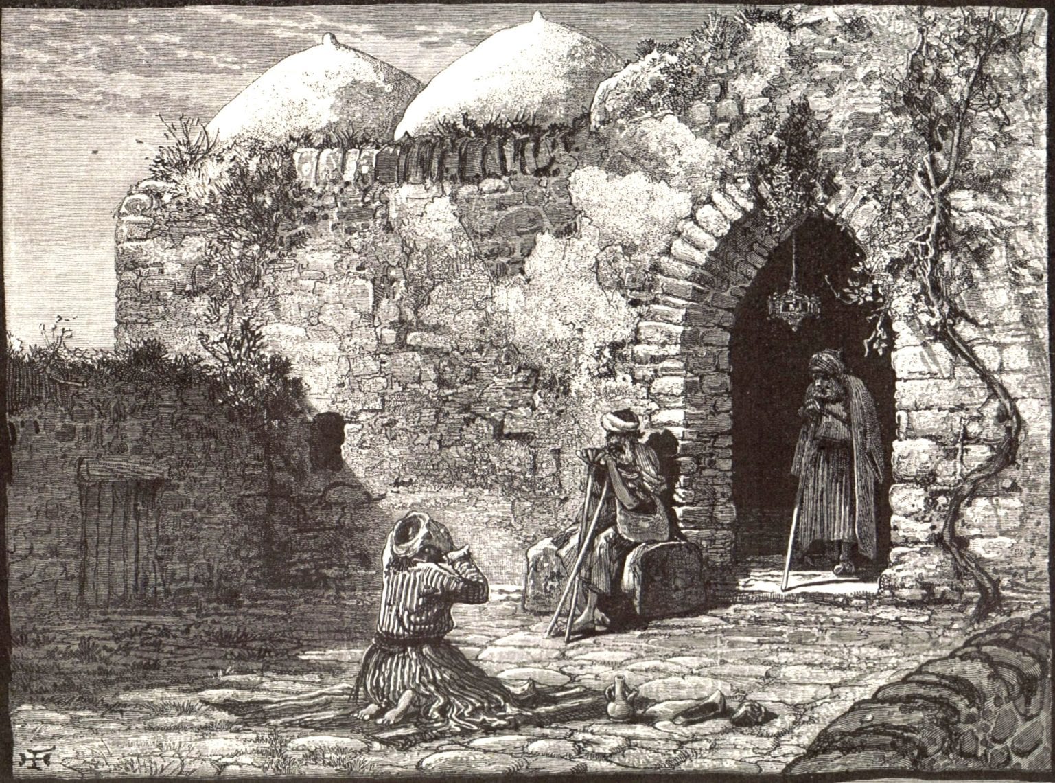 The Tomb of Jonah in Mashhad, reprinted in La Terre Sainte from Picturesque Palestine. by Henry Fenn 1881