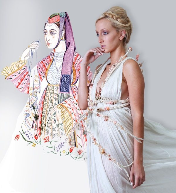A dress by Chen Ariel Nachman, inspired by the tradition of the Jews of Salonica. Illustration: Neta Harel