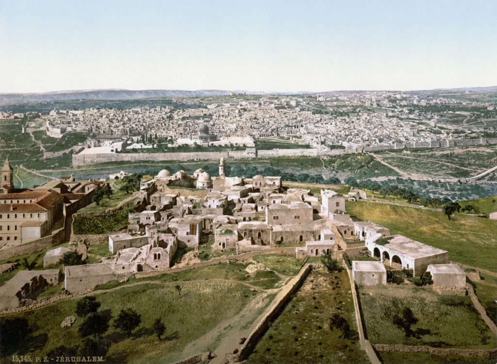 ירושלים, מבט מהר הזיתים אל העיר העתיקה, סוף המאה ה-19. נצבע בפוטוכרום