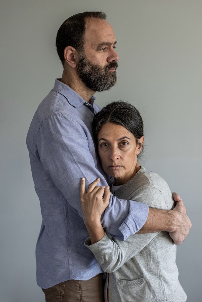 Avishag Shaar-Yashuv, Rachel and Jon Goldberg-Polin on day 83 of their son Hersh’s abduction, December 28, 2023, Jerusalem, Israel
